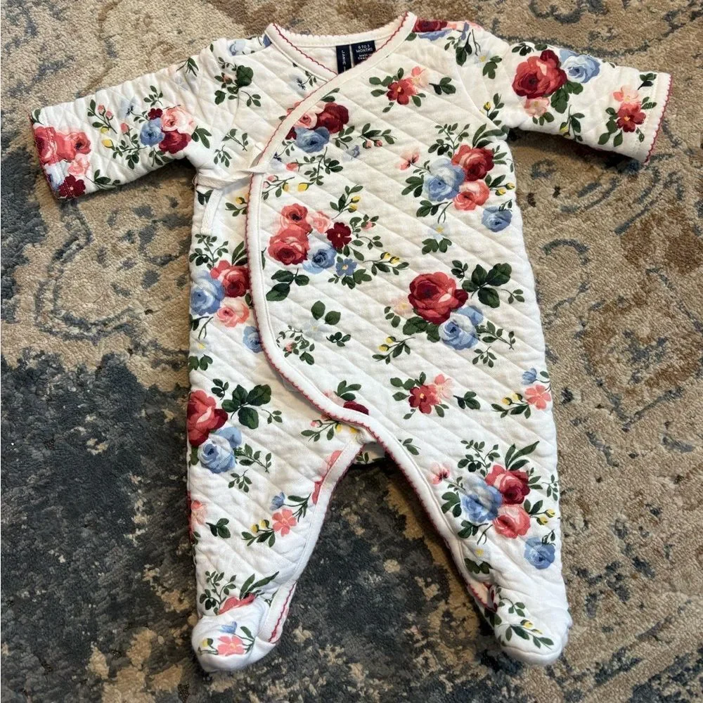 Janie and Jack Quilted Floral One Piece Footie Sleeper 0-3 months Cottage Core